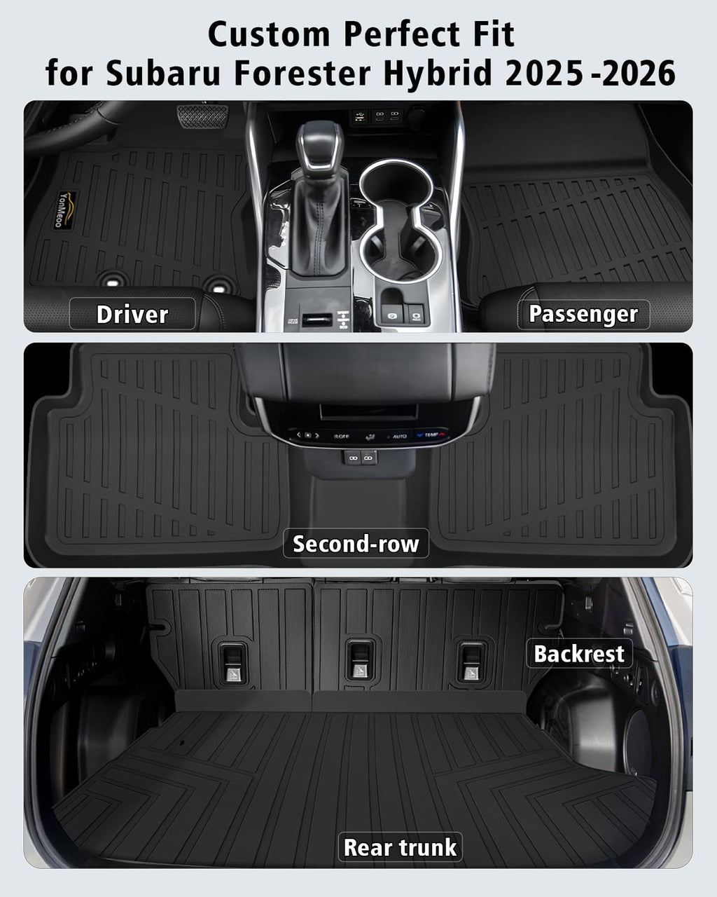 Floor Mats Fit for Forester Hybrid 2025 2026 Trunk Mat with Backrest Mat All Weather TPE Rubber Cargo Liner Back Seat Protector Full Set for Forester 2025 Plug-in Hybrid Accessories, Black