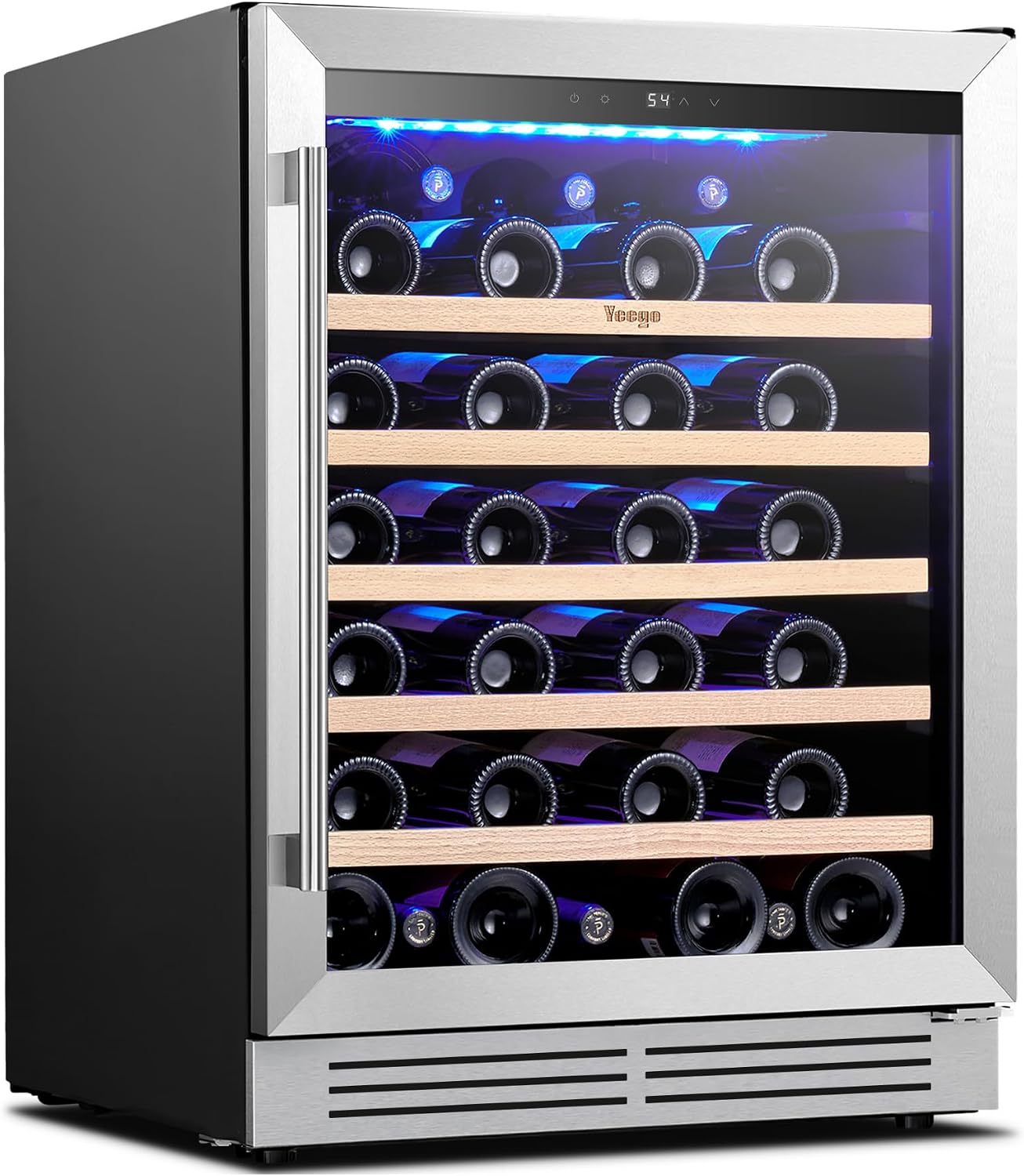 Yeego Wine Fridge Cooler - 24 Inch Wine Fridge Hold 52 Bottles, 40-65°F Wine Refrigerator Glass Door, Built in Fridge, Freestanding Adjustable Shelves Fridge for Beer Soda Drink Home Bar Office