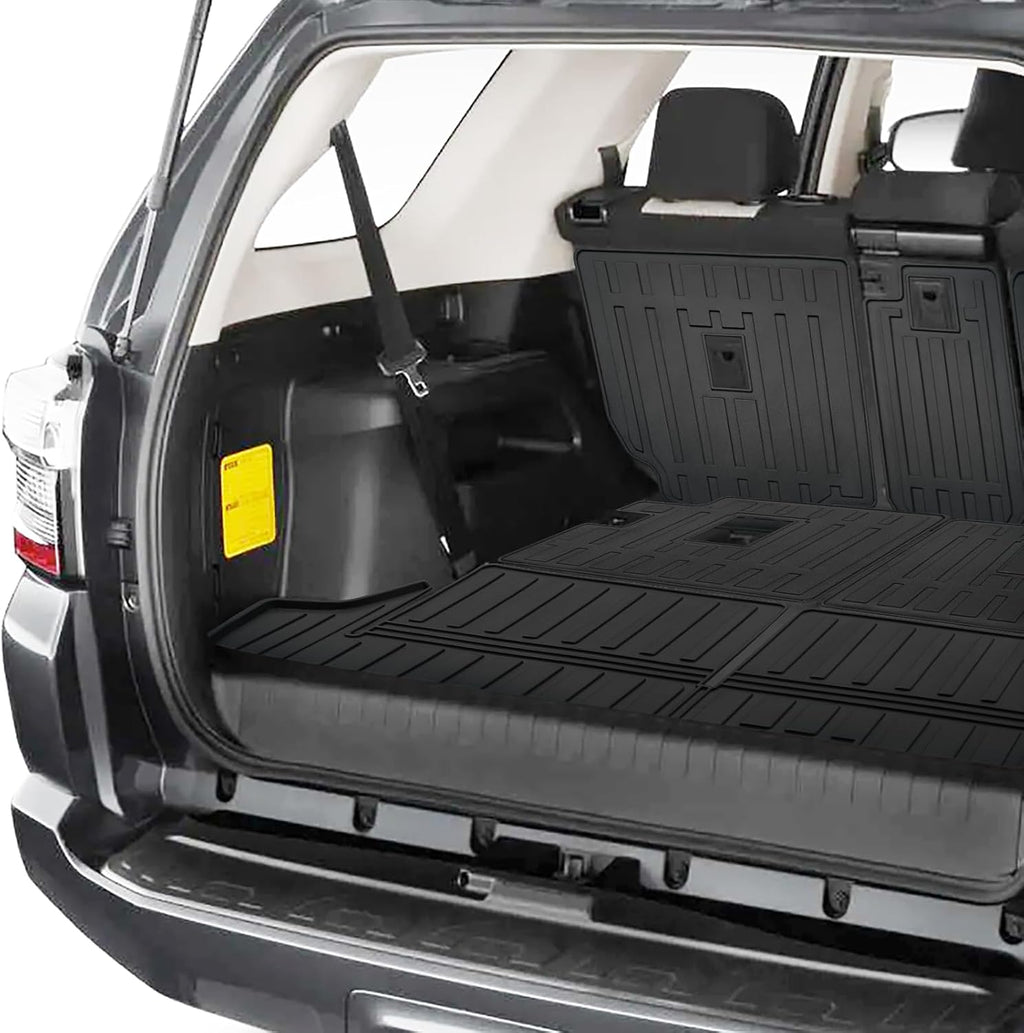 Floor Liners for 2013-2024 Toyota 4 Runner 7 Seat Accessories 3 Rows Floor Mats Trunk Cargo Mats and 2nd 3rd Row Backrest Mats All Weather TPE Protection (Only for 7 Seat Full Set 10 Pcs)