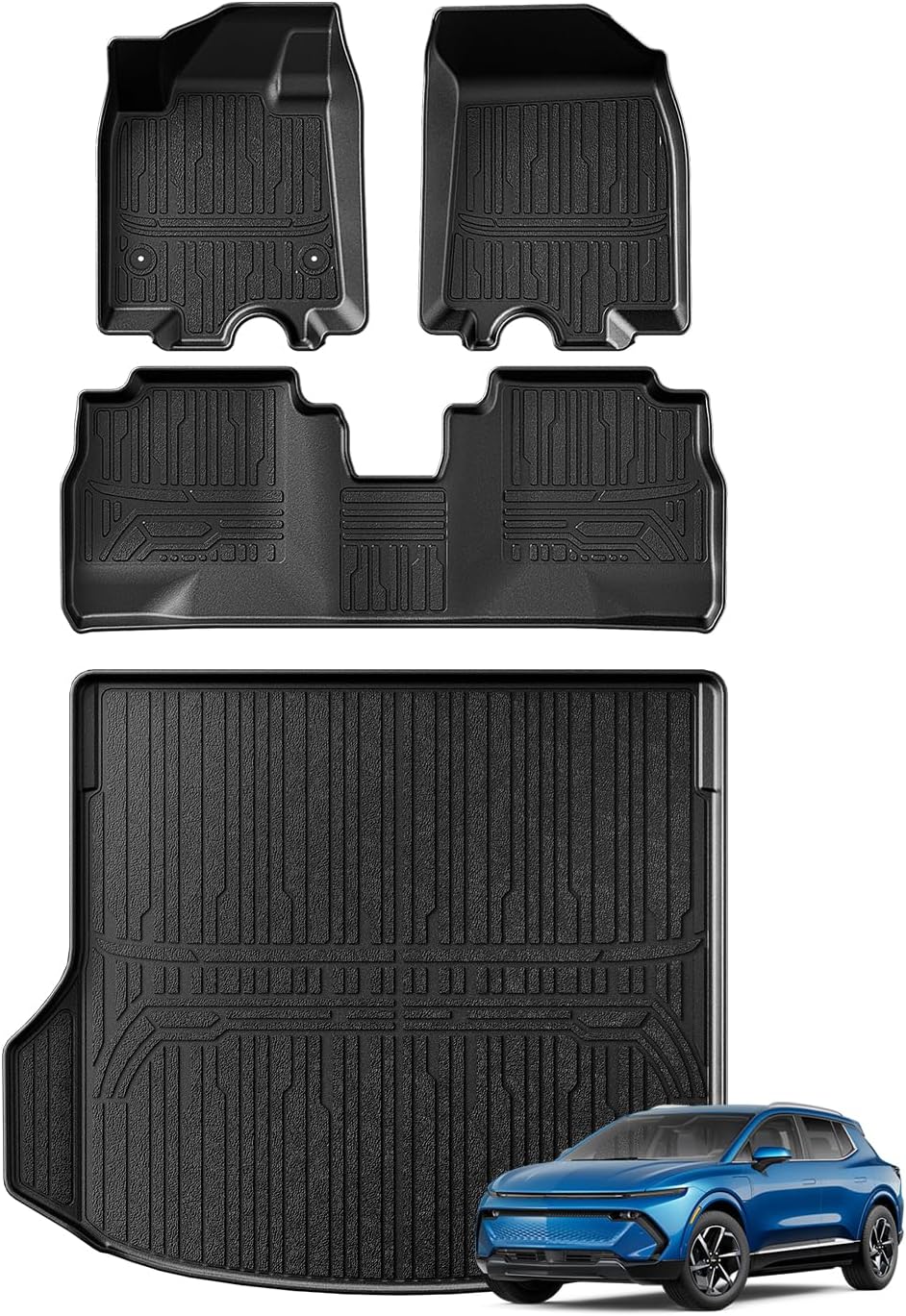 BestEvMod All Weather Liner Floor Mats&Trunk Mat Compatible with Chevrolet Equinox EV 2026 2025 2024 Accessories Cargo Liner Anti-Slip 3D Pattern TPE Heavy Duty Rubber Waterproof(Floor Mats+Trunk Mat)