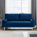 67' Modern Velvet Loveseat Sofa Couch, Mid-Century Tufted Upholstered Small Love Seat Couch with 2 Pillows & 4 Golden Legs, 2-Seats Couches for Compact Space, Living Room, Apartment (Navy)