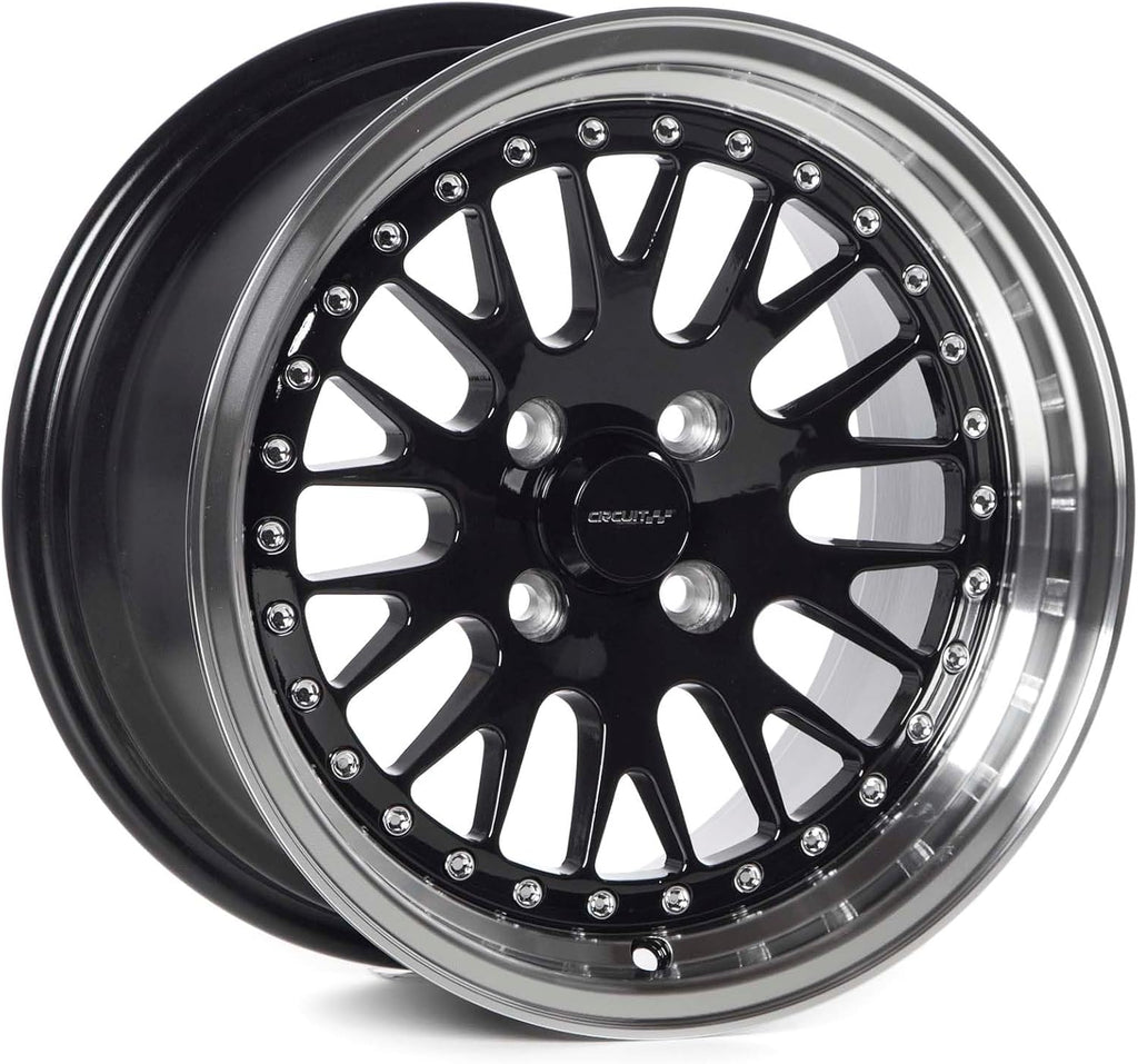 Circuit Performance CP21 15×8 Gloss Black/Machined Lip Wheel 4×100 [+25mm] compatible with Honda Civic EK EG, Acura Integra, BMW E30, Mazda Miata
