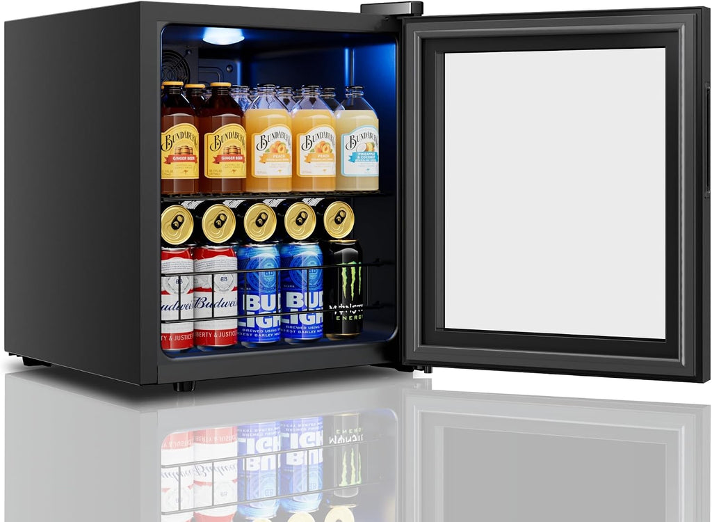 Yeego Beverage Refrigerator Cooler, 65 Cans Drink Mini Fridge with Glass Door for Soda, Beer or Wine, Beverage Cooler with Digital Temperature Control from 34°F to 54°F for Home, Office or Bar (Black)