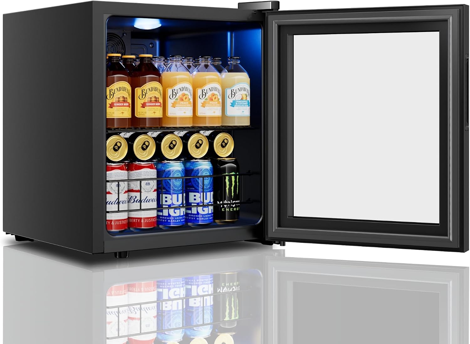 Yeego Beverage Refrigerator Cooler, 65 Cans Drink Mini Fridge with Glass Door for Soda, Beer or Wine, Beverage Cooler with Digital Temperature Control from 34°F to 54°F for Home, Office or Bar (Black)