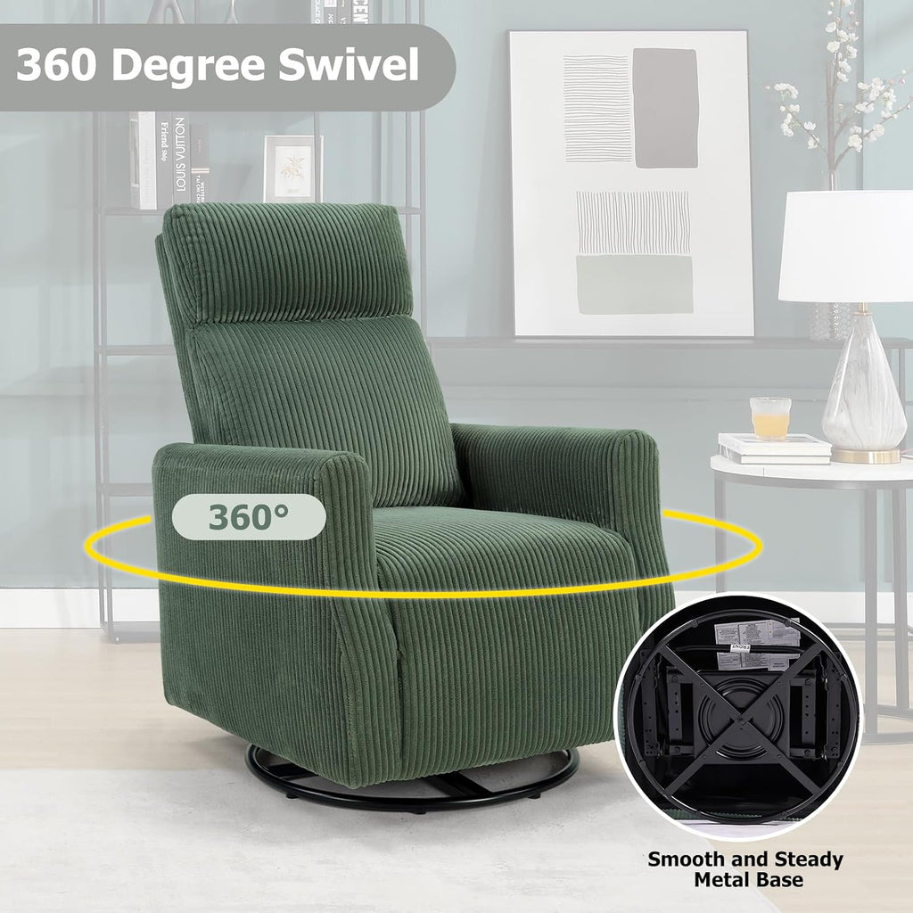 CANMOV Swivel Rocker Chair Set of 2, Swivel Accent Chair with High Back and Arms, Corduroy Glider Chair for Living Room Bedroom Nursery, Green