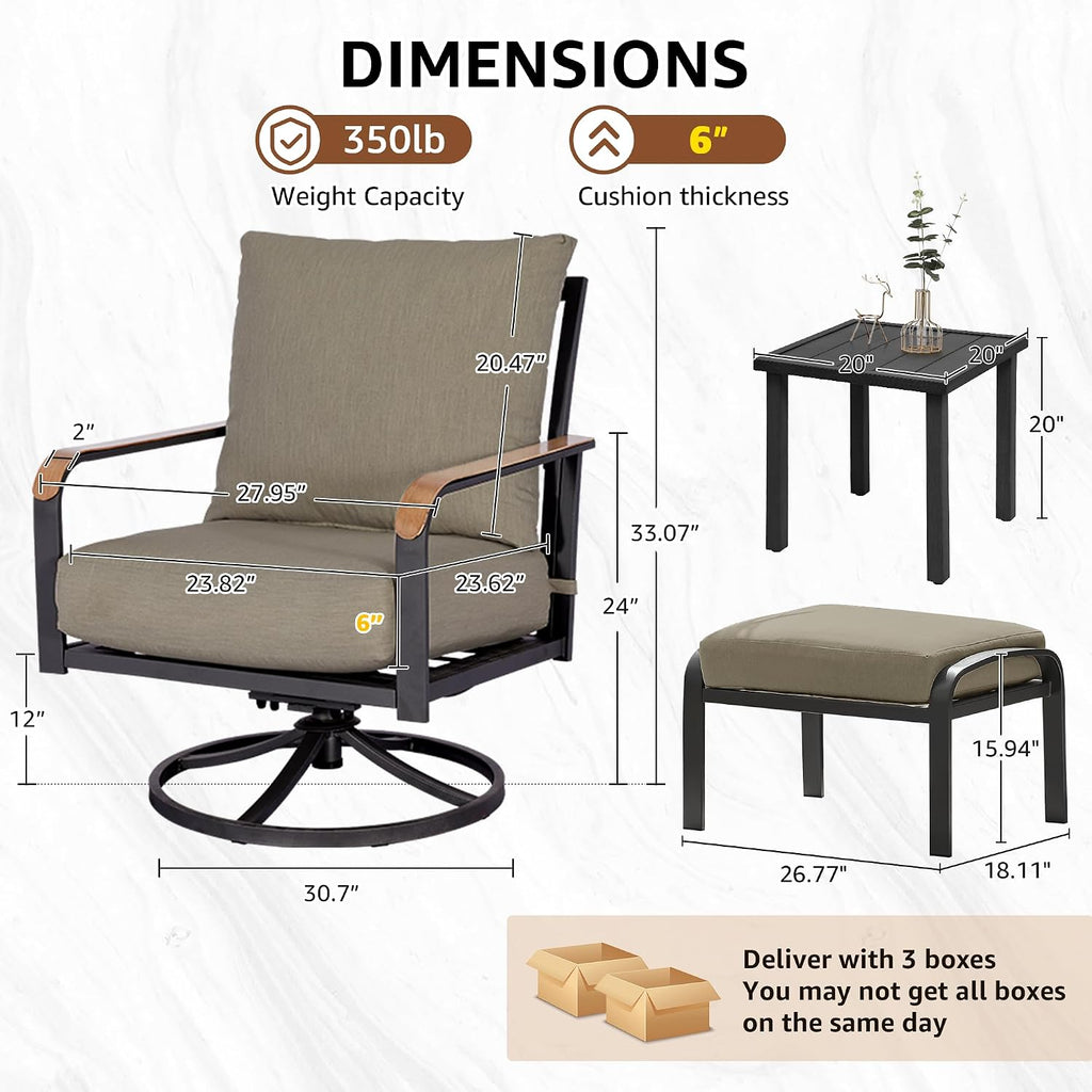 NATURAL EXPRESSIONS Patio Furniture Set,Outdoor Patio Chairs with 2 Swivel Glider Rocking Chairs,5 Piece Outdoor Conversation Set with Ottomans,All Weather Sturdy Frame,6' Cushions for Garden,Yard