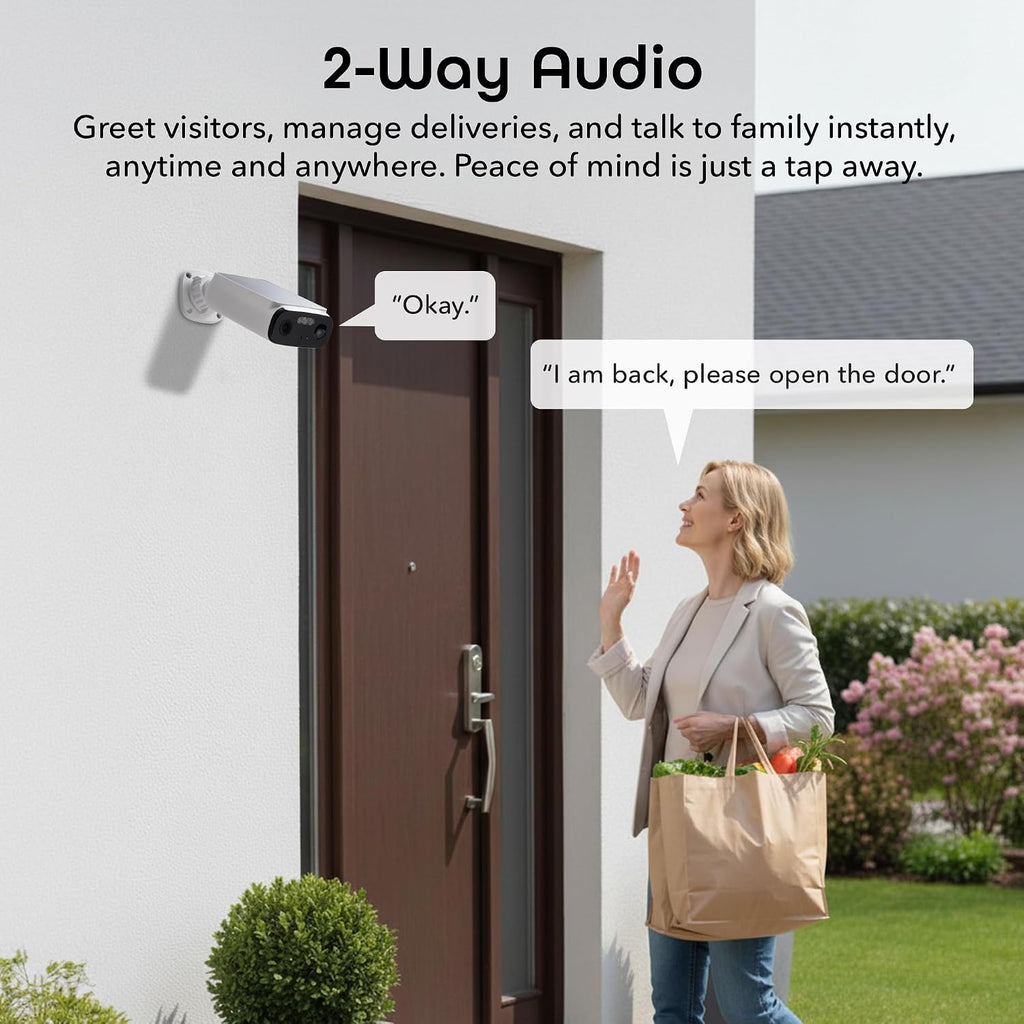 Geeni Falcon Smart Solar Battery Camera 2K+ – Outdoor Camera Wireless, Weather Resistant with Solar-Powered Battery, Motion Alerts, Color Night Vision, Two-Way Audio — 2-Pack, White