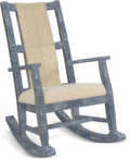 Benzara Rena Rocking Chair- Cushion Seat and Back- Blue Mahogany Mindy Wood