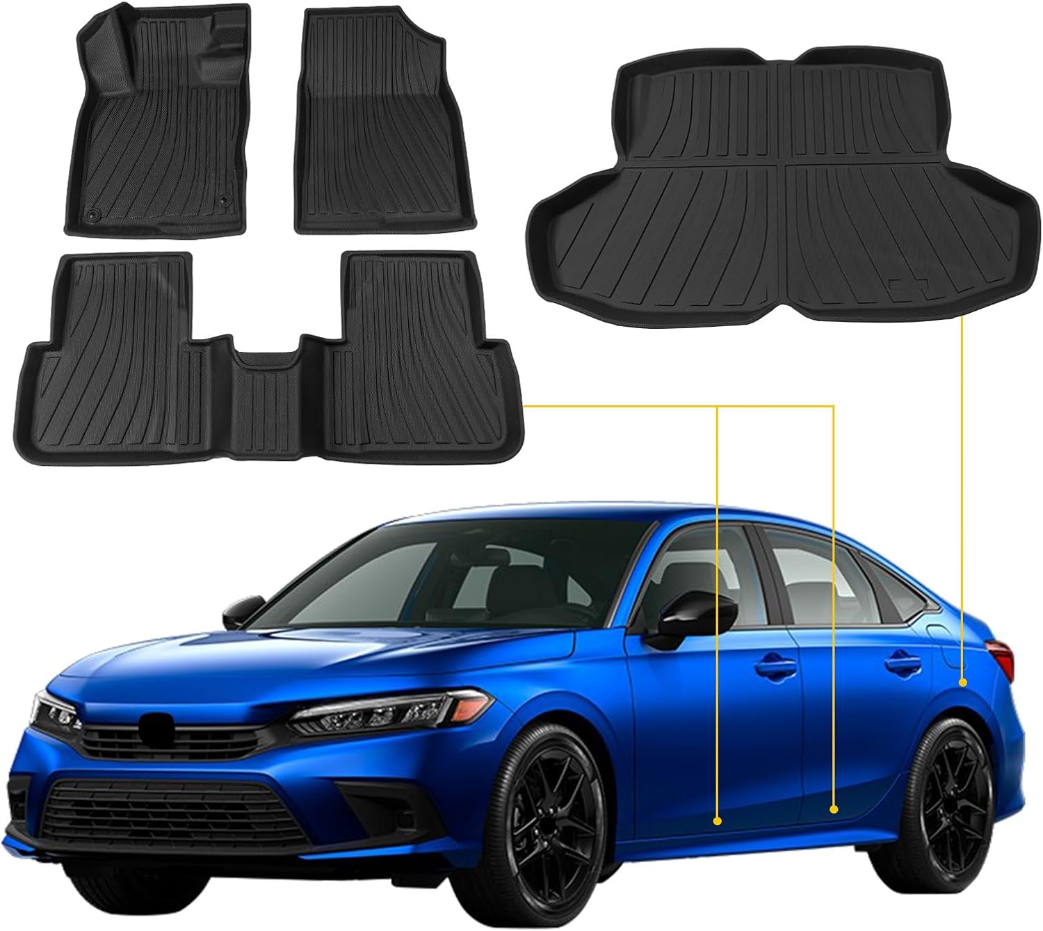 Floor Mats Compatible with 2022-2025 2026 Honda Civic Sedan (Not for Hatchback) Trunk Mat Cargo Mat Cargo Liner All Weather Trunk Liner Civic Accessories (Rear Trunk Mat +Floor Mats)