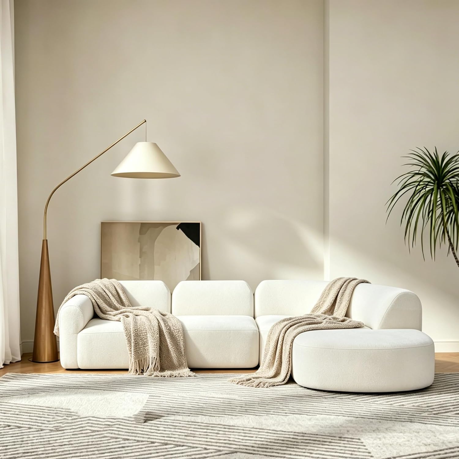 Merax Modern Curved Sectional Sofa with Ottoman, Couch 4-Piece Set High-Density Compressed Sponge, Fully Assembled, Right Hand Facing, Plush Deep Seat for Living Room, Lounge, Apartment, Beige