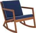 SAFAVIEH Outdoor Collection Vernon Natural/Navy Cushion with White Piping Rocking Chair