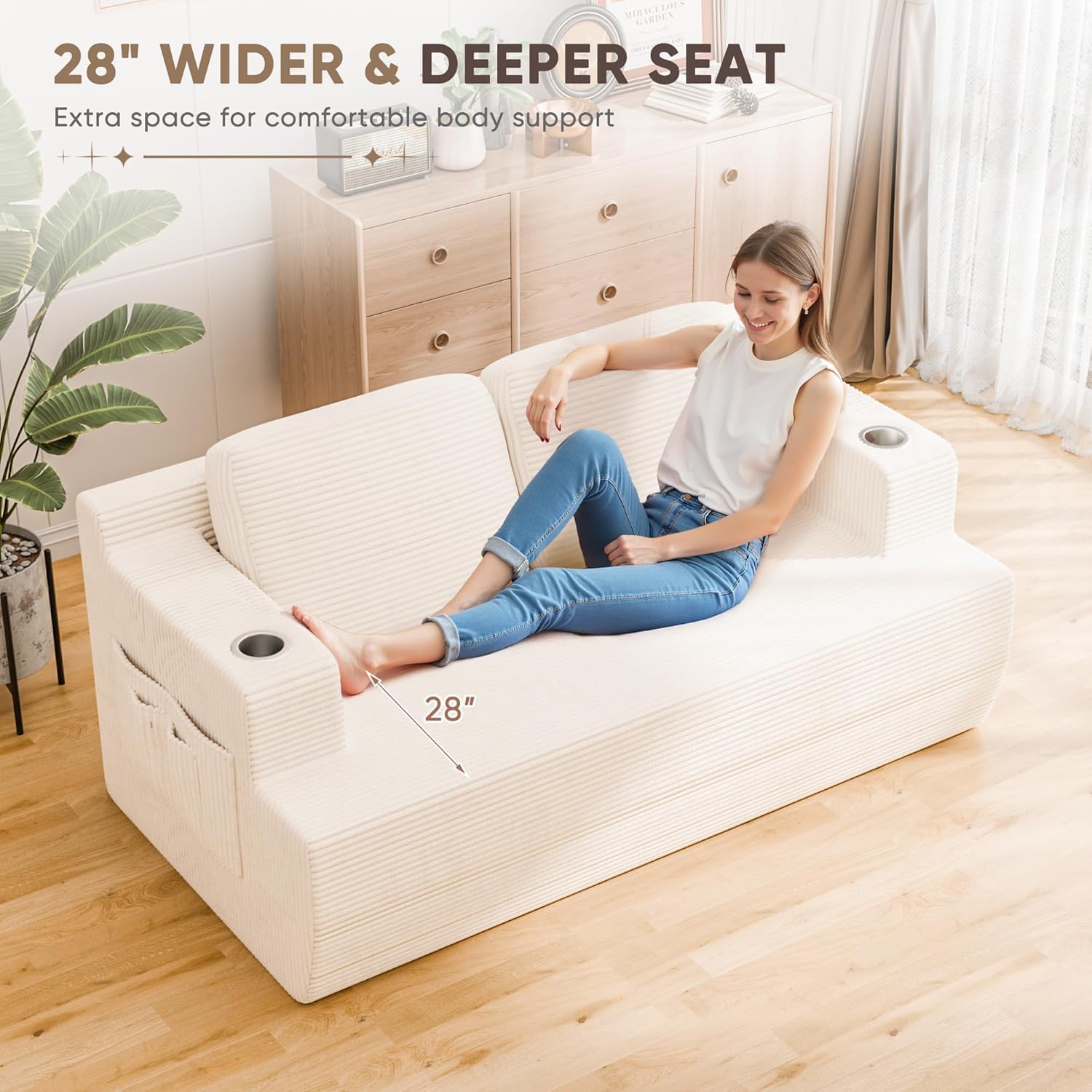 Homall 67' Cloud Couch Sofa 2 Seater Comfy Upholstered Loveseat Floor Sofa with High Density Memory Foam, No Assembly Required, Boneless Couch for Bedroom Living Room (White, Loveseat)