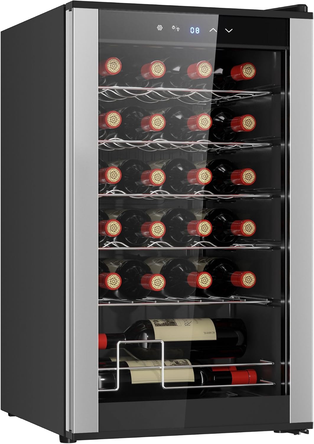 ‎Koolatron Wine Fridge - Wine Cooler, 24 Bottle Wine Cabinet for Champagne, Red & White Wine, Freestanding Cellar For Bar, Home, Kitchen, Double Paned Glass Door, (68L)