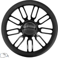 X-AVION 14' 'Retro' Style Billet Aluminum 9-Bolt Steering Wheel, Black Leather Half Wrap with 9-Bolt Dish Design & Mirror-Polished Black Horn Button, Fits Most 1967-94 GM Cars
