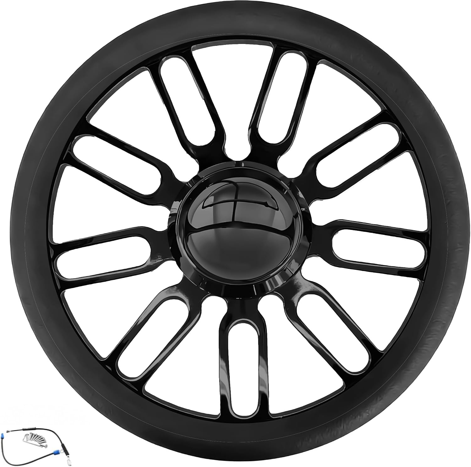 X-AVION 14' 'Retro' Style Billet Aluminum 9-Bolt Steering Wheel, Black Leather Half Wrap with 9-Bolt Dish Design & Mirror-Polished Black Horn Button, Fits Most 1967-94 GM Cars