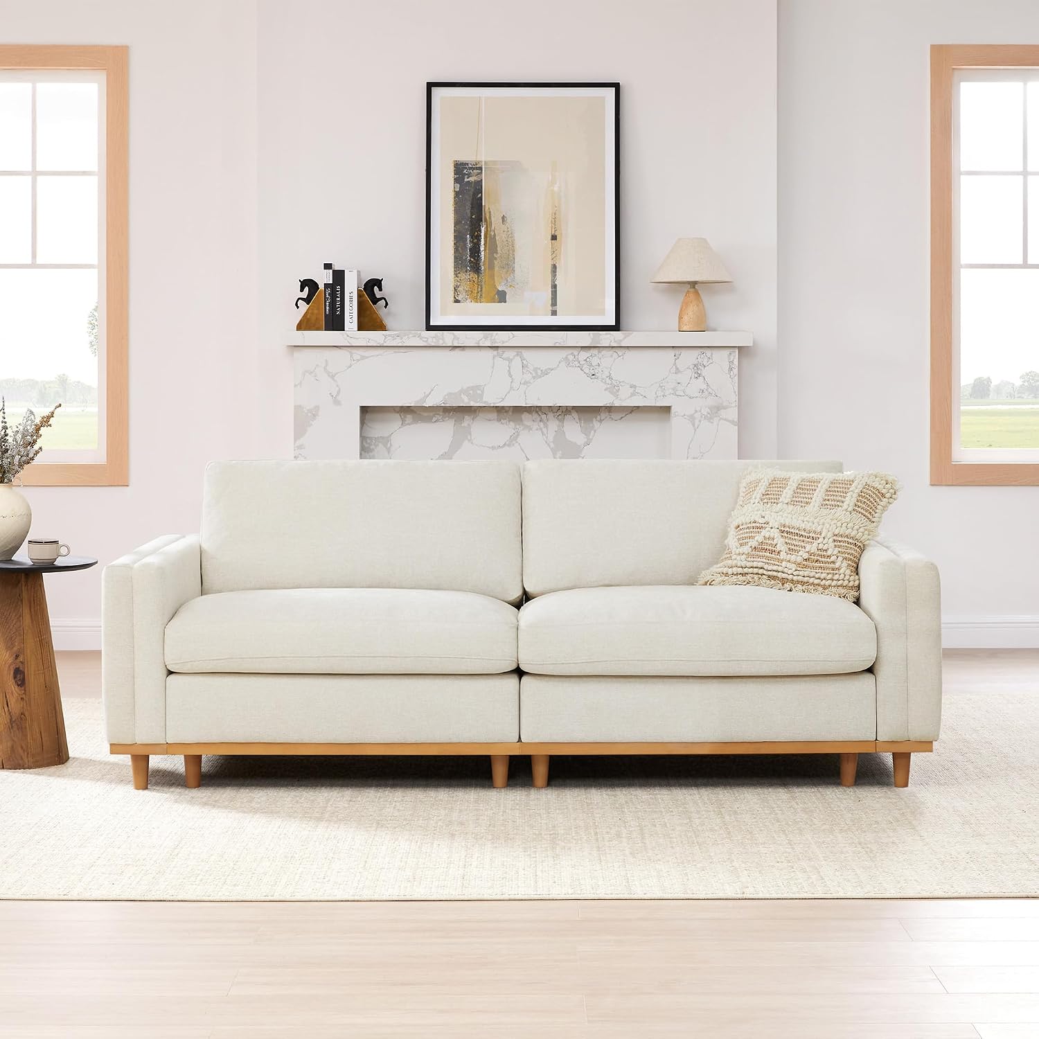 CHITA Super Large Luxury Loveseat Sectional Modular Sofa, Down Filled Modern Sofa, Deep Seat Comfty Cloud Couch, 83 inch Width, 2 Seat Couch, Solid Wood Leg, Linen