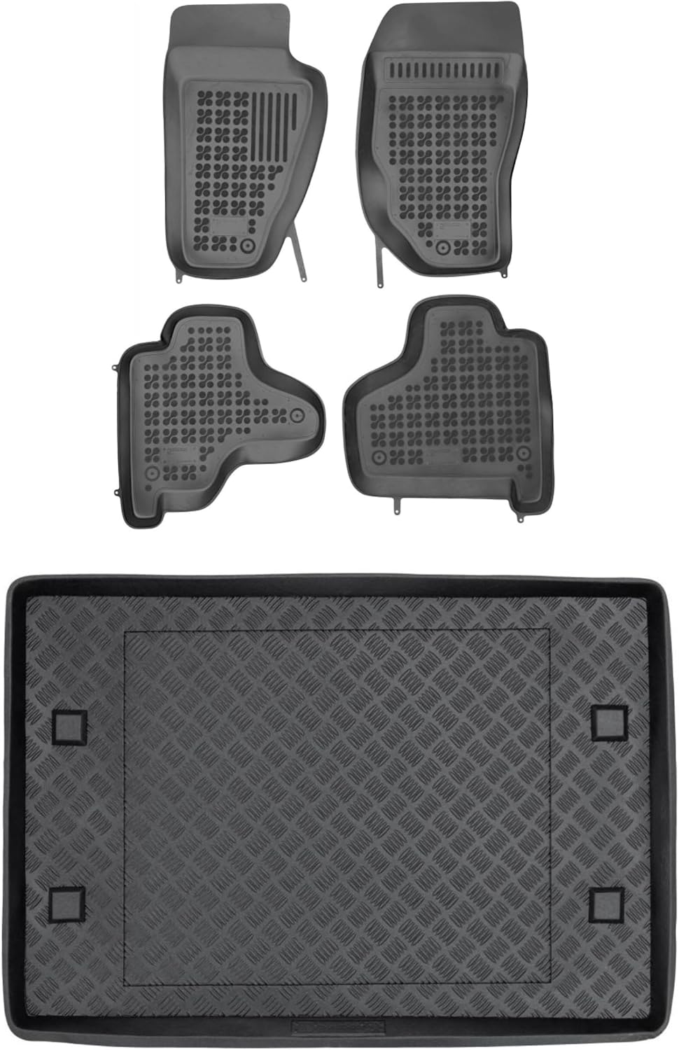 Rezaw-Plast Floor Mats & Cargo Liner for Jeep Liberty 2008–2012 – Custom Fit, Heavy Duty Rubber Mats, Waterproof All-Weather Interior Protection, Flat PE Trunk Mat, Odorless, Black