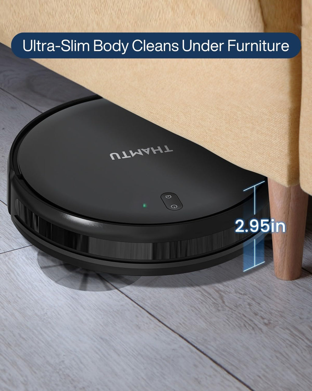 Robot Vacuum Cleaner, Super Thin, Powerful Suction Vacuum Robot, Self-Charging Robotic Vacuum Cleaner, Cleans Hard Floors to Low-Pile Carpets, Black
