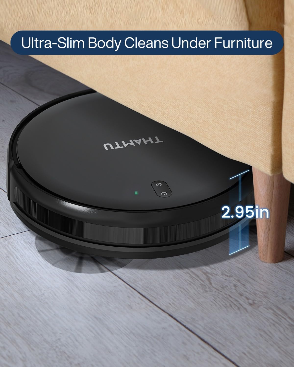 Robot Vacuum Cleaner, Super Thin, Powerful Suction Vacuum Robot, Self-Charging Robotic Vacuum Cleaner, Cleans Hard Floors to Low-Pile Carpets, Black