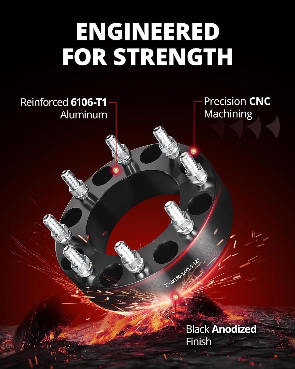 EVIL ENERGY 8x180 Wheel Spacers 2 inch Compatible with Chevy Silverado 2500 2011-2018, 8x180 mm 8 Lugs 125 mm Hub Bore M14x1.5 Studs Black, Not Hubcentric