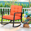 Tangkula Wicker Rocking Chair, Outdoor Rattan Rocker Chair with Heavy-Duty Steel Frame, Patio Furniture Seat with 5' Thick Cushion for Garden, Porch, Backyard, Poolside (1, Orange)