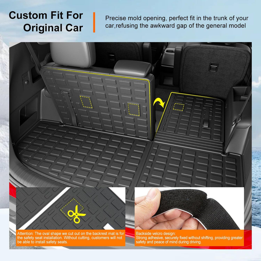 powoq Floor Mat Compatible with 2020-2025 Kia Telluride Trunk Mat with Backrest Mat 3rd Row Replacement for 2020-2022 2023 2024 2025 Kia Telluride Accessories(Trunk Mat with Backrest Mat,Floor Mat)