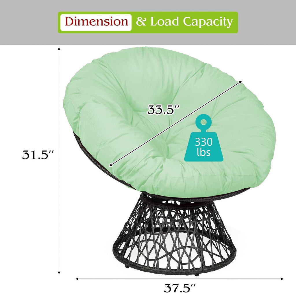 S AFSTAR Papasan Chair with Fabric Cushion, 360-degree Swivel Papasan Chair with Detachable Round Cushion & Wicker Cross Frame, Saucer Chair Moon Chair for Outdoor Patio Indoor Bedroom (Green)
