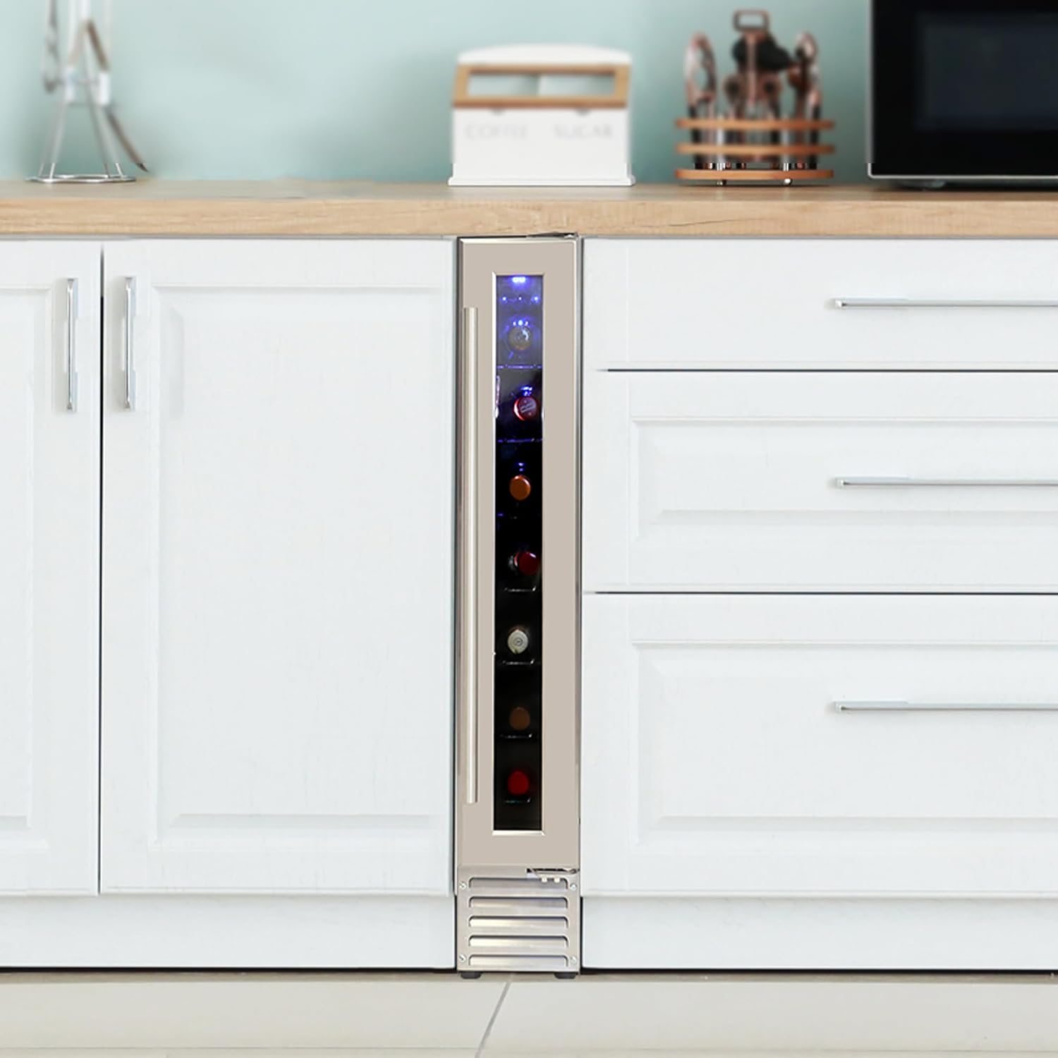 Koolatron 7 Bottle Wine Fridge Cabinet Built-In Cooler with Glass Door Front Vent Compressor Refrigerator For Beverage Can Bar Red White & Sparkling Wine Champagne 0.6 cu ft (Silver Black 18 L)