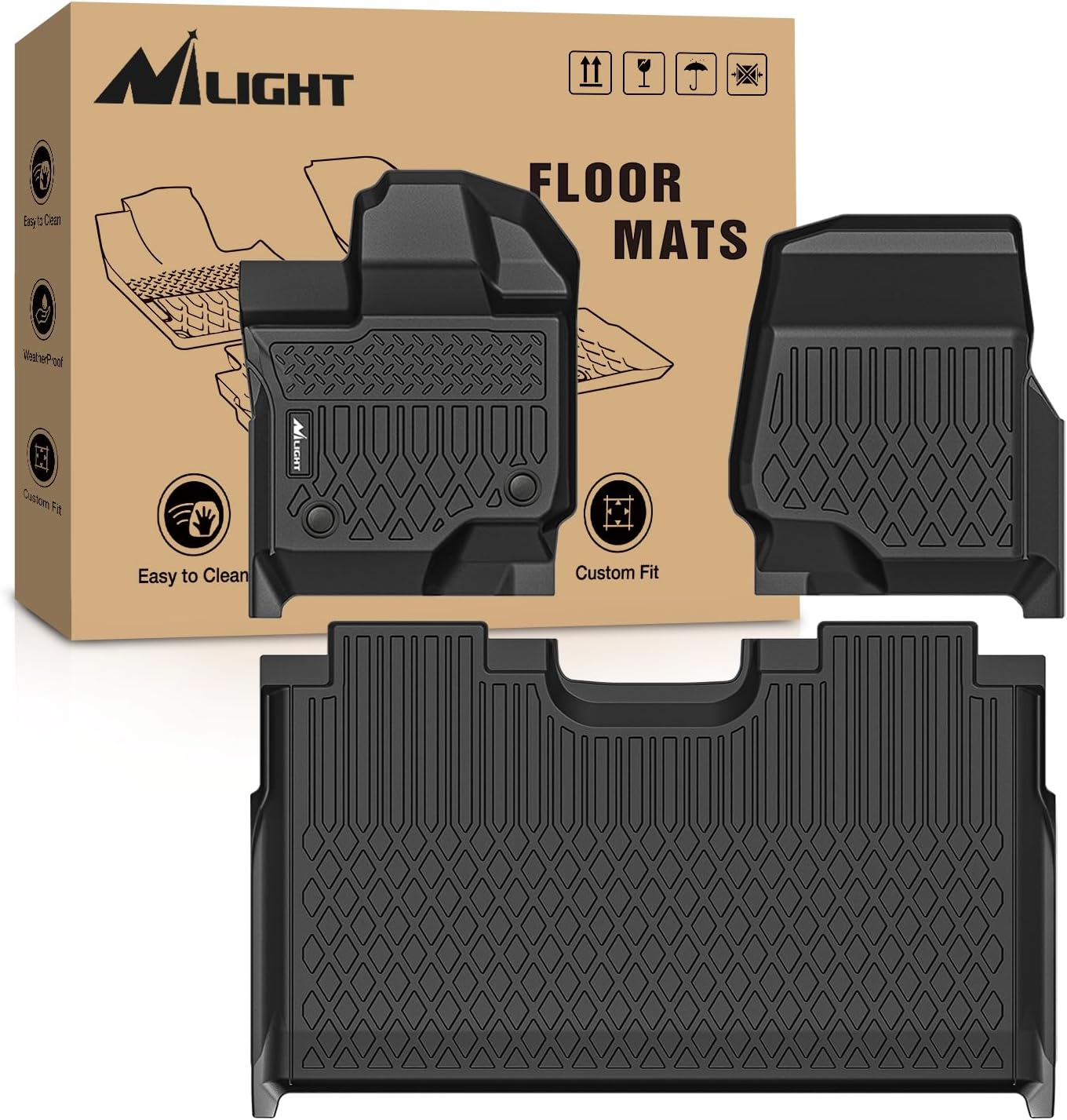Nilight TPE Floor Mats for Ford F-150 F150 Lightning SuperCrew Cab Bucket Seats 2015 2016 2017 2018 2019 2020 2021 2022 2023 2024 2025 2026 All Weather Custom Fit Heavy Duty Floor Liners