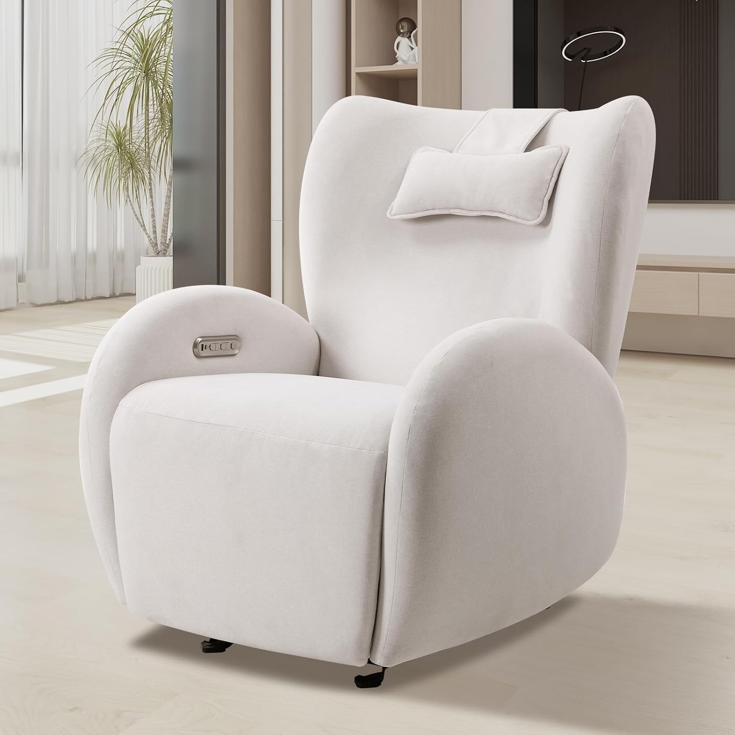 EONIX Stylish Power Glider Rocker Recliner Chair, Dual Motor Independently Controlled Footrest and Backrest, Detachable Headrest, Lazy Boy Recliner Chair for Living Room, SXXY010041, Cream White