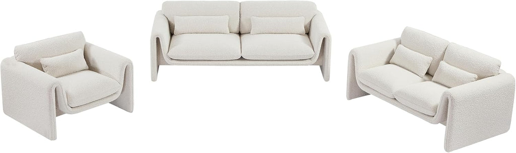 Meridian Furniture 198Cream-S Stylus Collection Modern | Contemporary Boucle Fabric Upholstered Sofa with Rich Cream Boucle Fabric, Curved Arms, 86' W x 38' D x 31' H, Cream