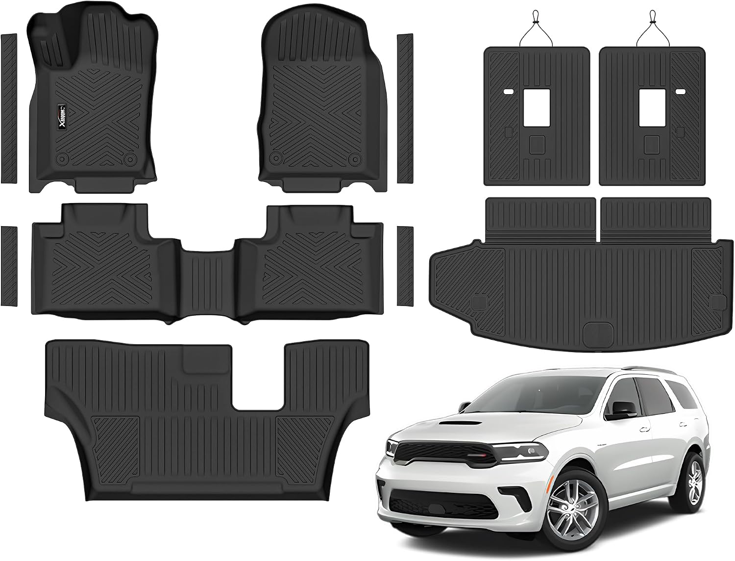 Floor Mats & Trunk Mat for 2026 2016-2025 Dodge Durango 7 Seats with 3rd Row Backrest Mat All Weather TPE Protection 3 Rows Car Floor Liners Full Set with Cargo Liners