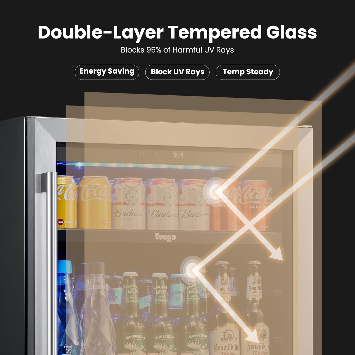 Yeego 48 inch Wine & Beverage Fridge Combo - Wine Cooler with Glass Doors, Hold 47 Bottles and 180 Cans, Built-in, Under Counter & Freestanding, Ideal for Bars, Offices, Restaurants