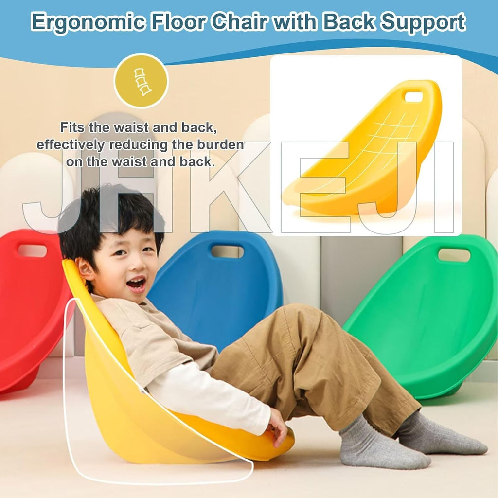 4 Packs Multicolor Scoop Rocker, Autism Sensory Rocking Chair, Fun Wobble Chairs for Classroom Elementary, Portable Floor Seating with Back Support, Plastic Reading Chair w/Handle for Indoor Outdoor