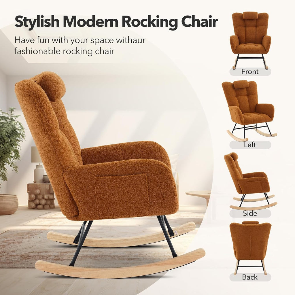 Rocking Chair Nursery Teddy, Upholstered Baby Fluffy Glider Rocker for Adults Small Spaces Indoor,Nursing Chairs for Living Room, Bedroom
