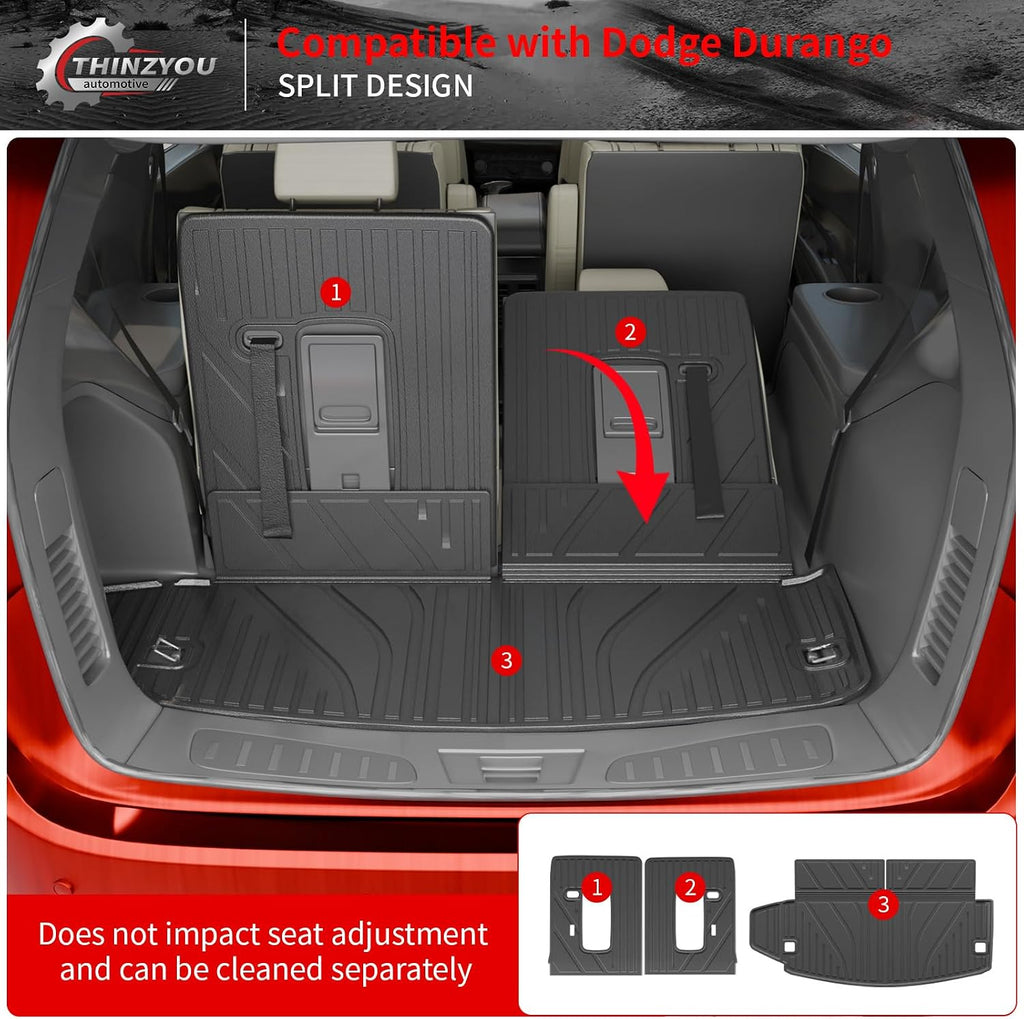 Floor Mats Compatible with 2016-2025 2026 Dodge Durango 6 Seats Cargo Mat Back Seat Protector Trunk Liner 2024 Durango Accessories (Fit 6 Seats, 3rd Row Backrest Mats+Trunk Mat+Floor Mats)