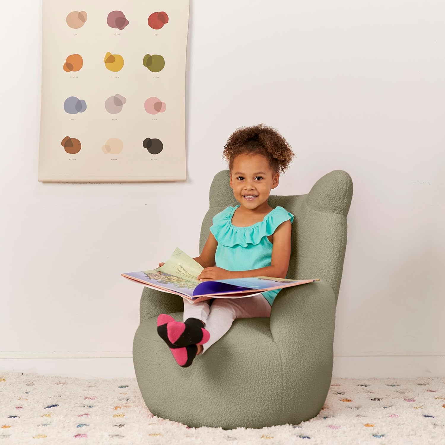 ECR4Kids Teddy Bear Sherpa Toddler Chair, 14in Seat Height, Kids Furniture, Dark Sage