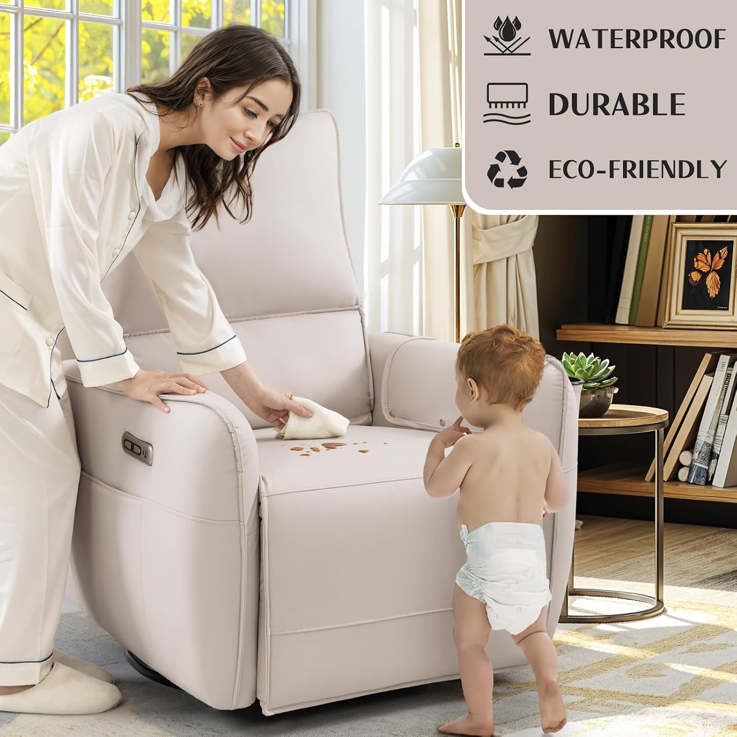 Power Recliner Gliders for Nursery, Electric Swivel Rocker Recliner Chair, Comfy Upholstered Living Room Reclining Rocking Chairs with Lumbar Support (Cream, 41' X 40' X 36')