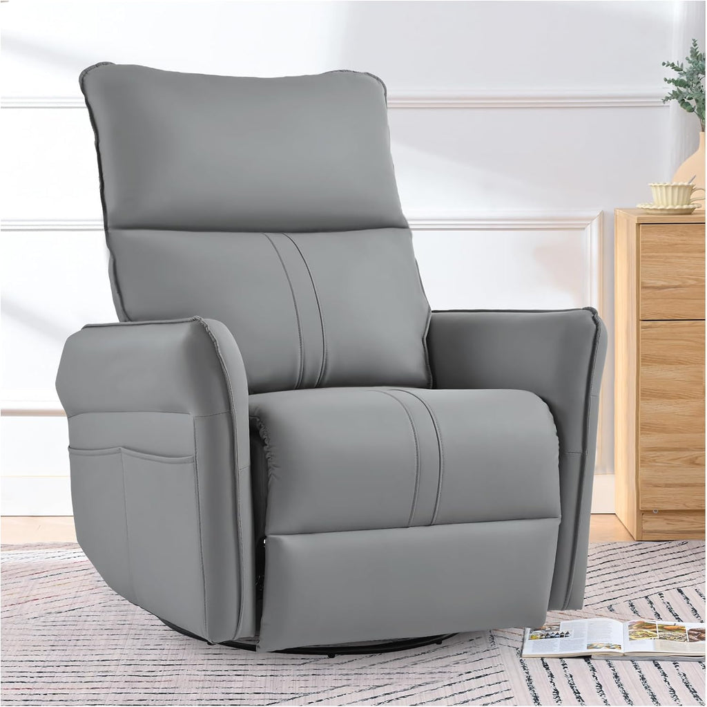 cinkehome Swivel Rocker Recliner, Glider Rocker Recliner Chair for Nursery, Overstuffed Manual Reclining Chair for Small Spaces, Living Room