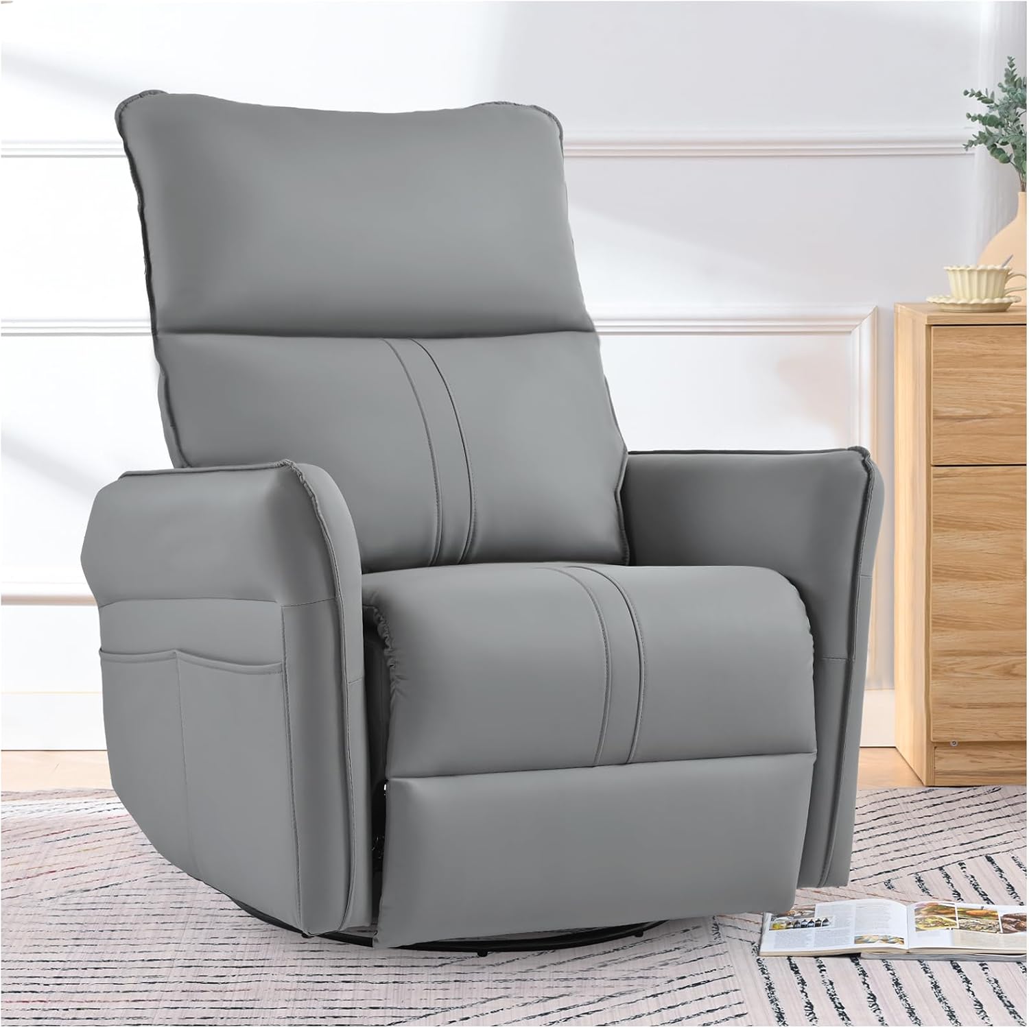 cinkehome Swivel Rocker Recliner, Glider Rocker Recliner Chair for Nursery, Overstuffed Manual Reclining Chair for Small Spaces, Living Room