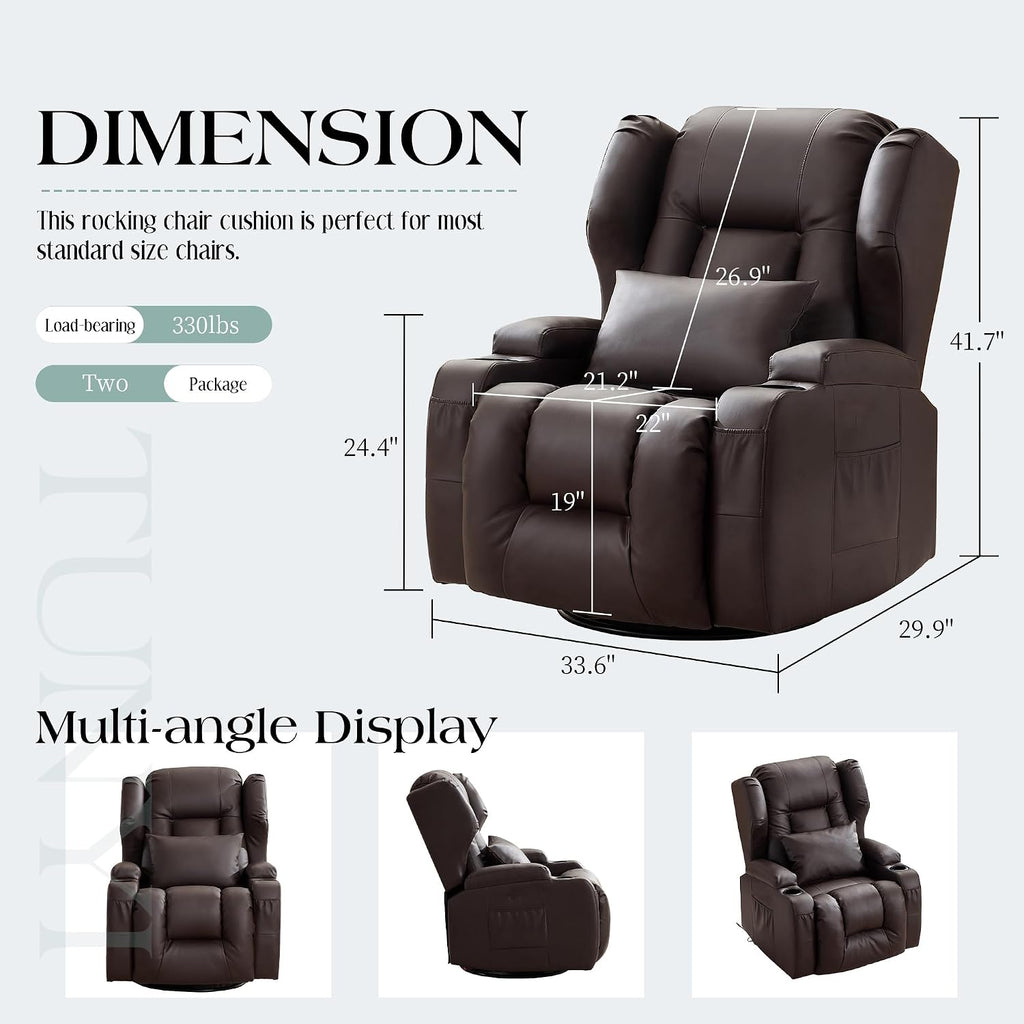 TUNYI Power Recliner Chair - Faux Leather Home Theater Seating Glider Reclining Sofa with Massage & Heat Swivel Rocker Recliner Chair for Living Room with LED Light/USB Port/Lumbar Pillow (PUBrown)