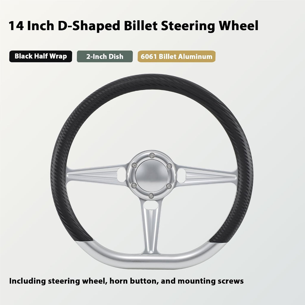 14' Satin Billet Steering Wheel Half Wrap with Horn Button-Carbon Vinyl