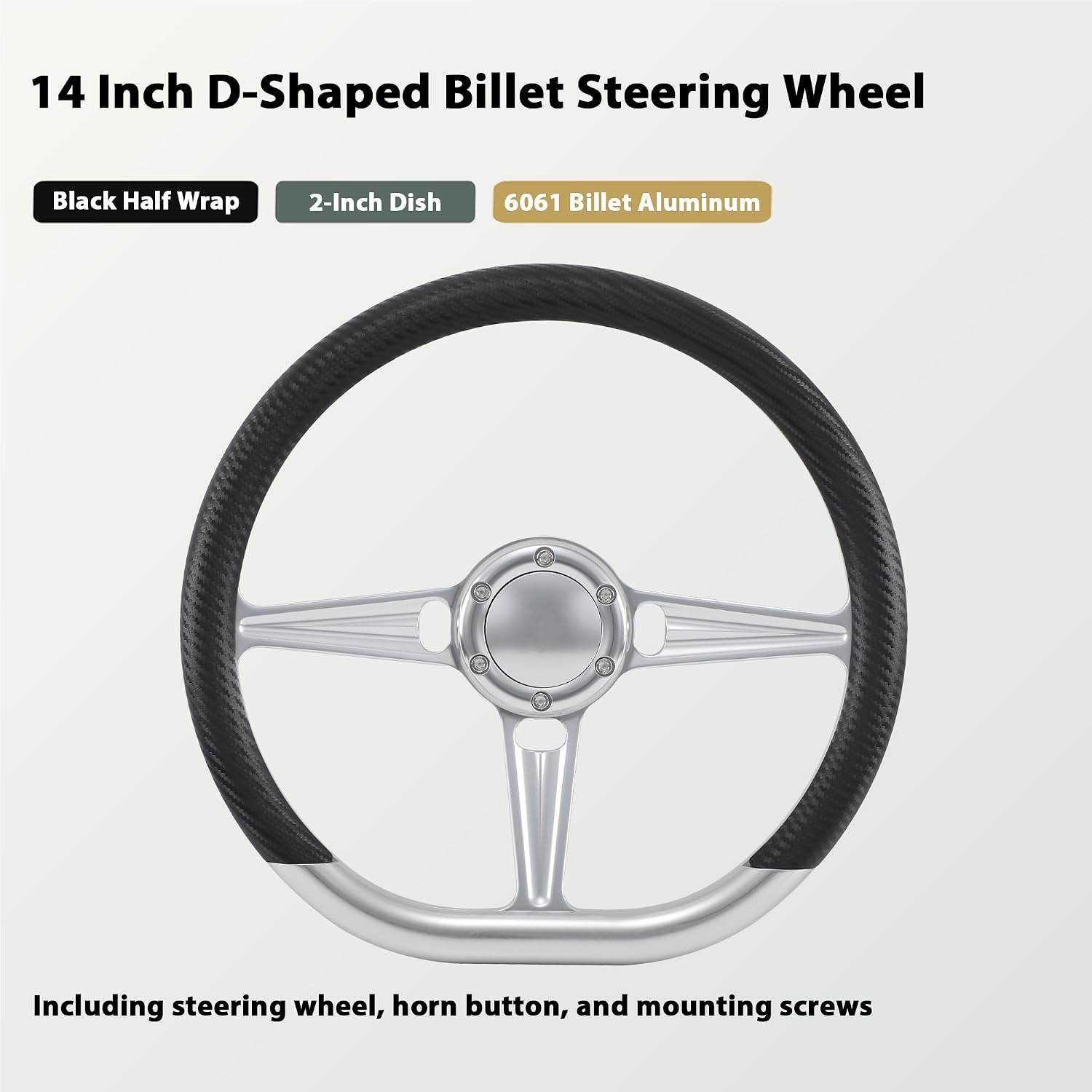 14' Satin Billet Steering Wheel Half Wrap with Horn Button-Carbon Vinyl