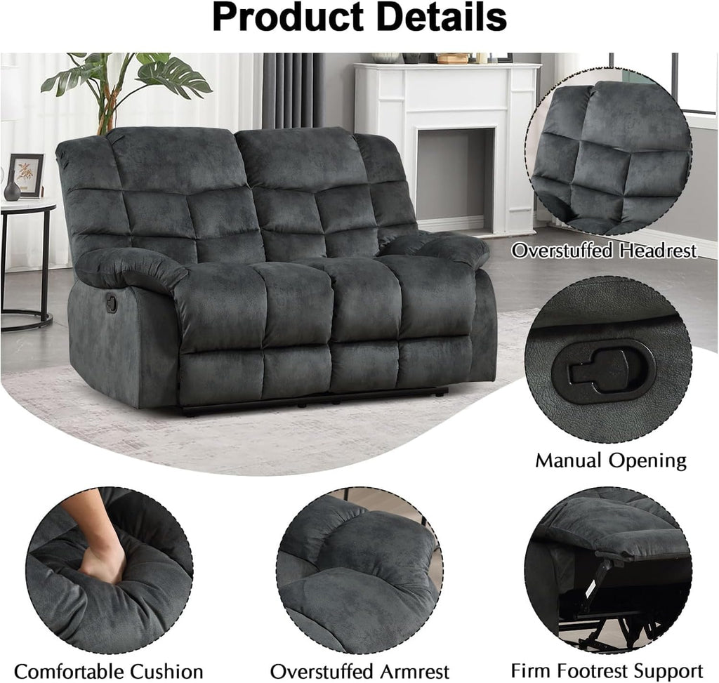 CANMOV Manual Reclining Sofa Set,2 Pieces Sofa Furniture Set for Living Room, Manual Recliner Chair and Recliner Loveseat with Arms for Living Room, Bedroom, Grey(1+2)