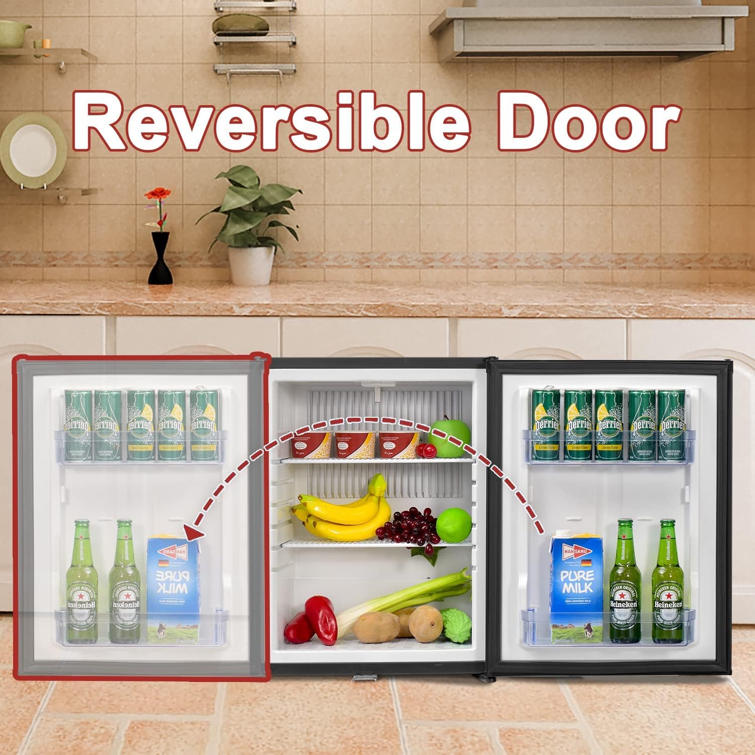 Smad 12V RV Refrigerator 2.1 Cu.Ft 0 db Compact Refrigerator for Truck Caravan Beverage Car Mini Fridge with Lock, Reversible Door, Black