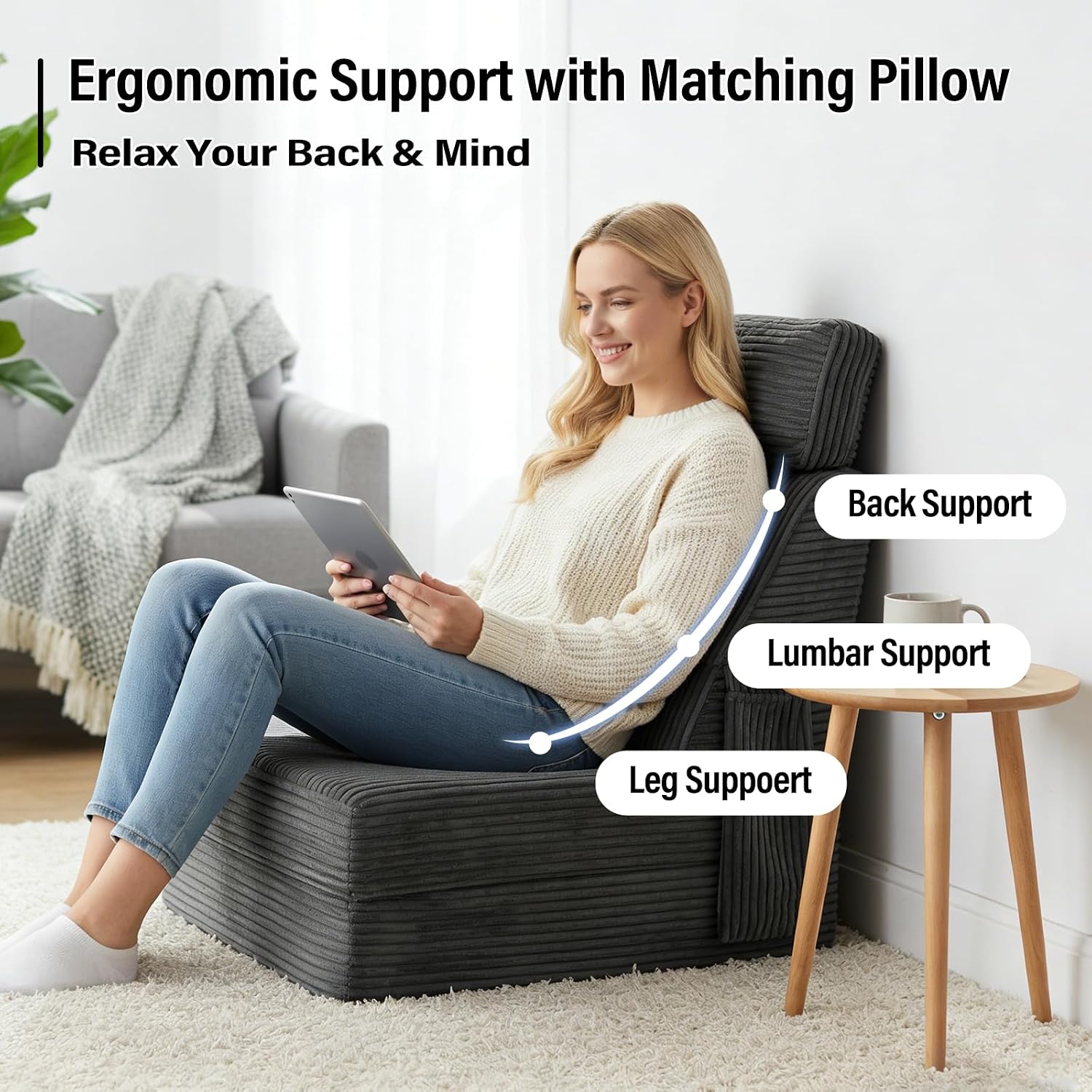 Folding Sofa Bed with Pillow, Convertible Sleeper Chair, Comfy Floor Futon Couch Mattress Lounge Lounge Sofa for Adults Portable Fold Out Chair Bed for Living Room Bedroom, Single, Gray
