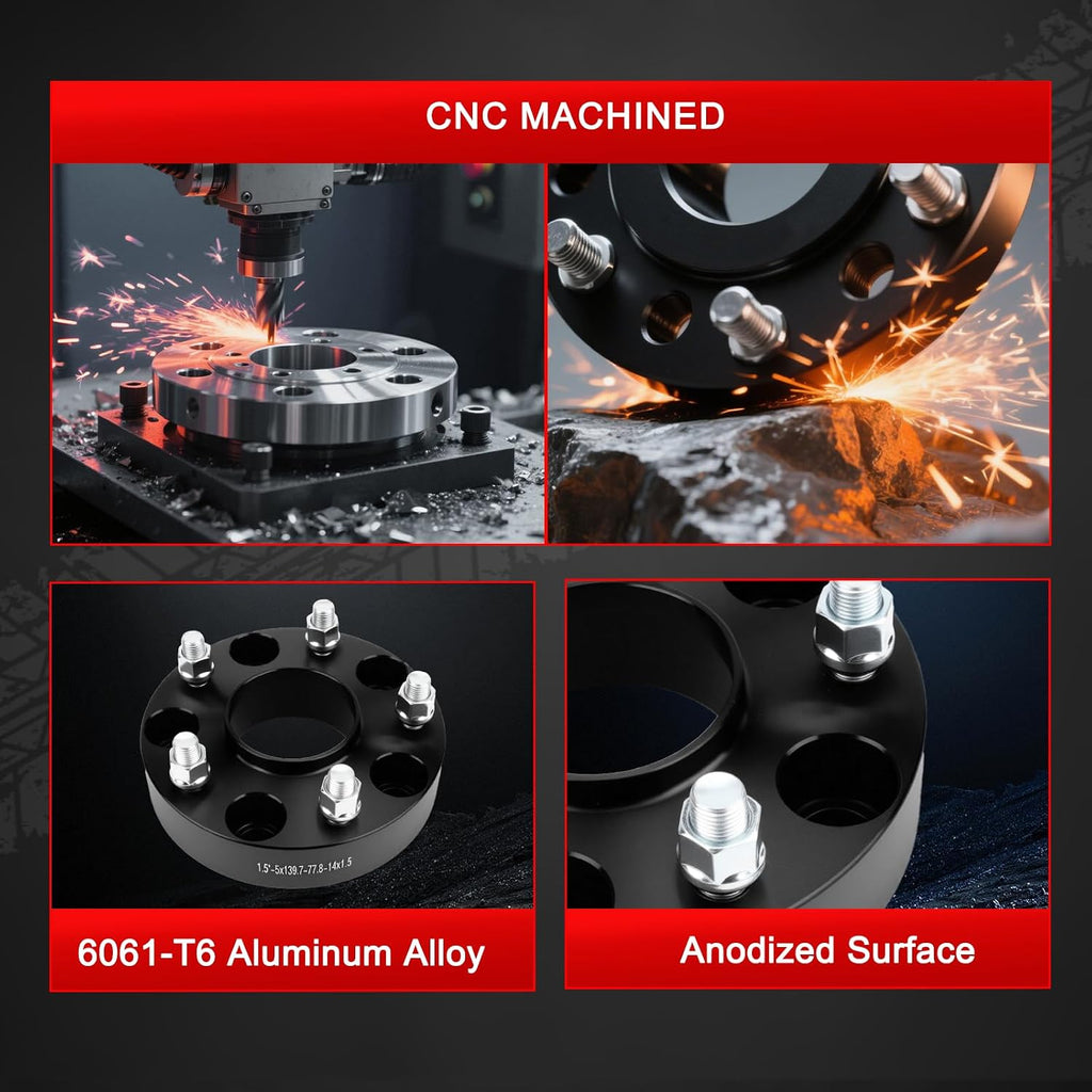 5x5.5 Wheel Spacers 1.5 inch (5x139.7mm) PCD 77.8mm Hub Bore M14x1.5 Studs Aluminum CNC Wheel Adapters 4pcs Car Wheel Accessories Parts Fit for Ram 1500 2012-2018 for Ram 1500 Classic 19-24