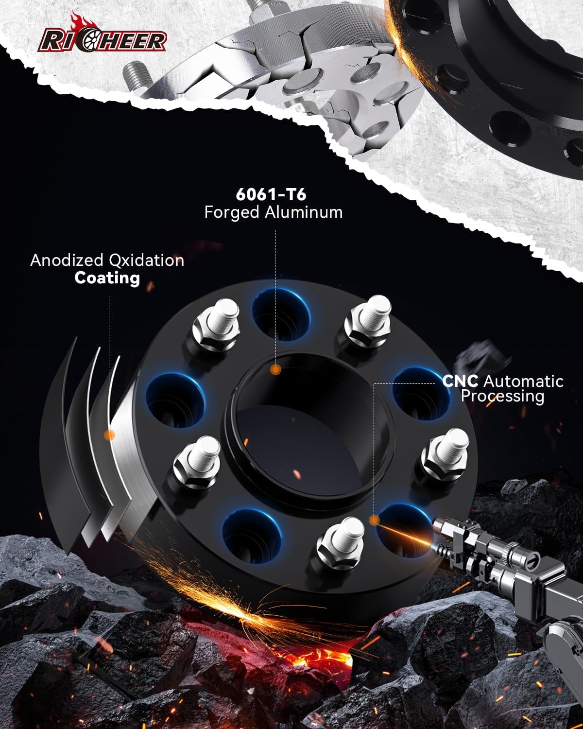 Richeer 2 inch 5x5 Hubcentric Wheel Spacers for 2007-2018 Wrangler JK 1999-2010 Grand Cherokee WJ WK 2005-2010 Commander XK, 4PCS 5x127mm Forged Wheel Spacer with 1/2-20 Studs 71.5mm Hub Bore