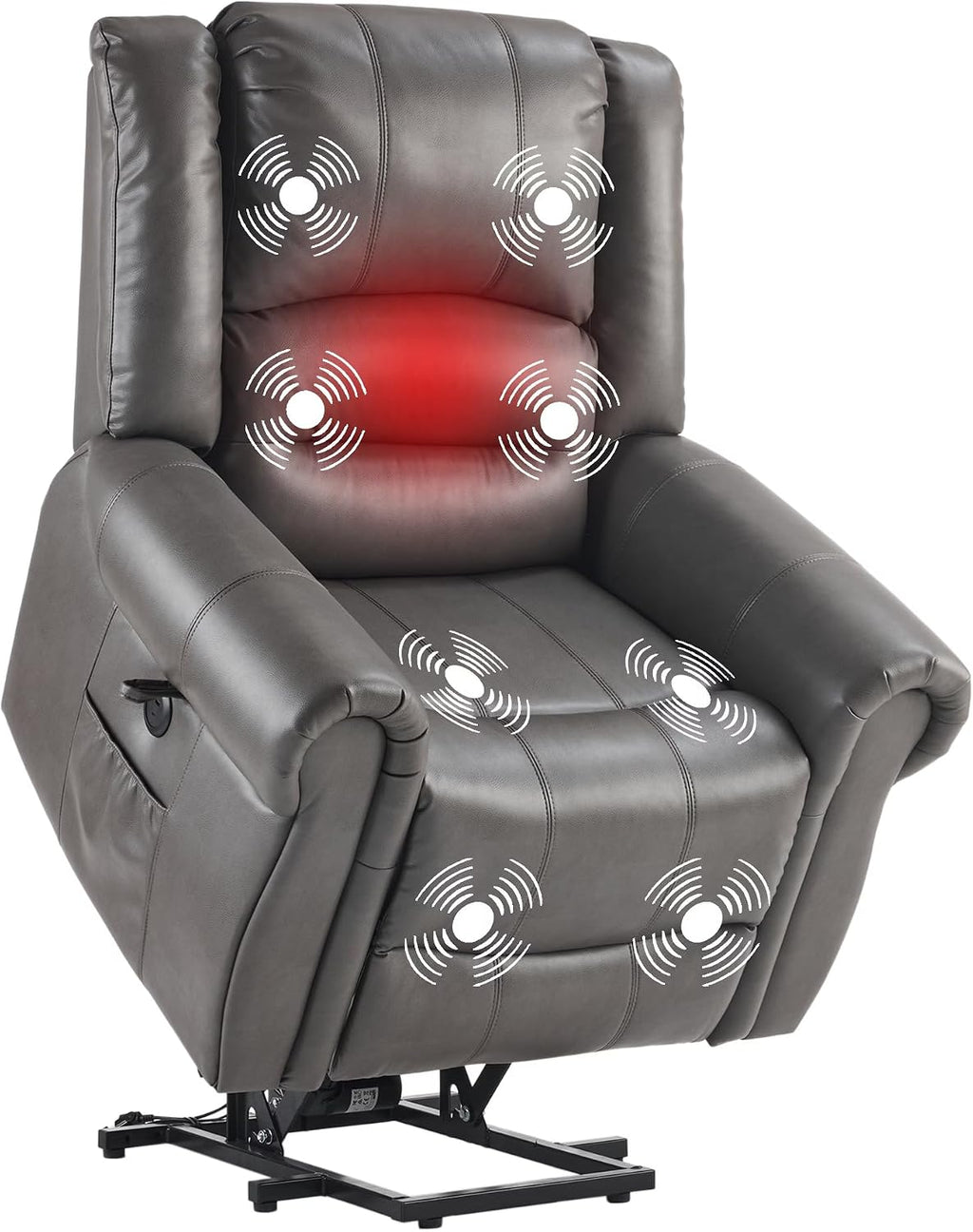 FLEXISPOT Power Lift Recliner Chair for Elderly with Massage & Heat, Faux Leather Electric Reclining Chair for Seniors with USB Ports, Cup Holders & Side Pockets(Medium Size,Charcoal Gray