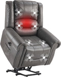 FLEXISPOT Power Lift Recliner Chair for Elderly with Massage & Heat, Faux Leather Electric Reclining Chair for Seniors with USB Ports, Cup Holders & Side Pockets(Medium Size,Charcoal Gray
